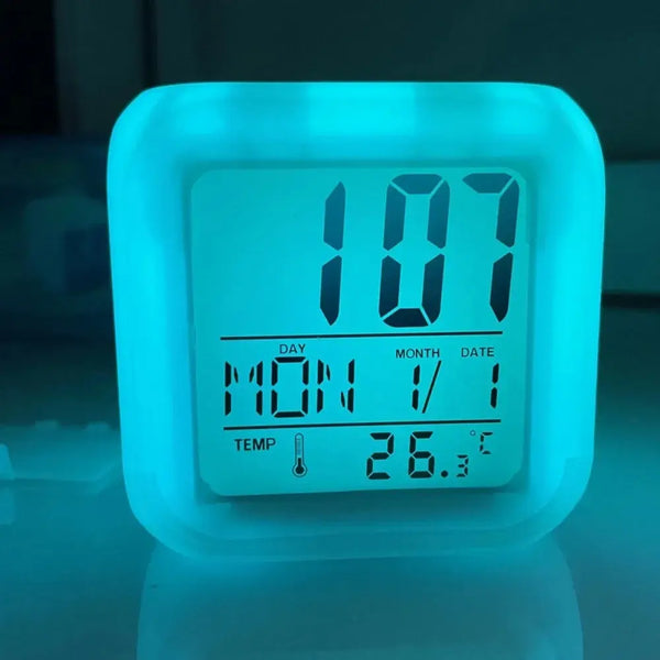 1pc Color Changing LED Alarm Clock & Night Light Digital Display Touch Activated Date & Time Without Battery