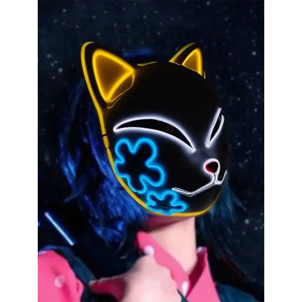 Halloween Cat Face Mask Halloween Glow LED Masks Anime Cosplay Masks Halloween Christmas Party Lighting Cat Masks